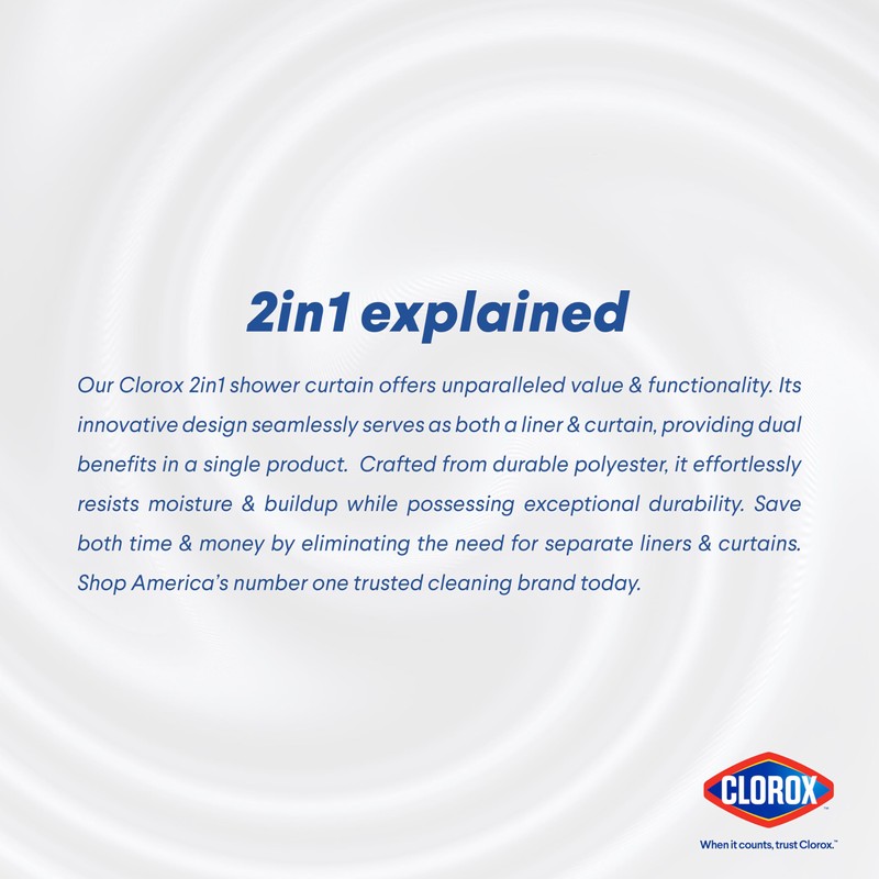 CLOROX 2-in-1 Bathroom Shower Curtain Liner, Durable Fabric, Weighted Magnets