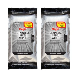 2 x Magic Stainless Steel Wipes with Streak Free Formula (Seconds)