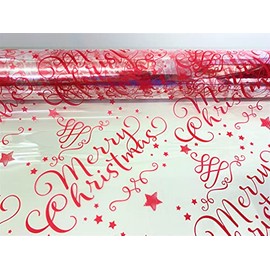 Christmas Cellophane Red Merry Christmas Pattern 80cm Wide 2 Meters Length (Folded)