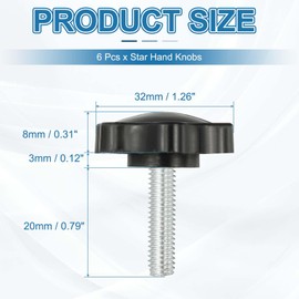 PATIKIL M6 x 20mm Thread Star Knobs, 6Pcs Plastic Star Hand Tightening Screw Clamping Handle with Bolts for Umbrella Base Replacement Woodworking Tools, Black