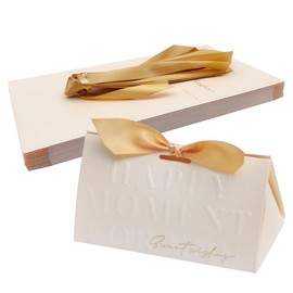 ONEBO 20 Pcs Kraft Party Treat Favour Gift Boxes,Wedding Kraft Paper Cones,Comes with a ribbon tie,for Party Favour, Wedding, Birthday, Crafting and Proposal(champagne)