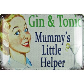 Metal Sign 20 x 30 cm Gin & Tonic Mummy's Little Helper Vintage Tin Sign Bar Retro