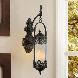 RONGHUAFUGUI Rustic Candle Sconce with Glass Vintage Antique Gothic Hanging Lantern Candle Holder Retro Indoor Outdoor Mid Centry Wall Décor Sconce for Fireplace, Hallway, Living Room, Porch, Patio