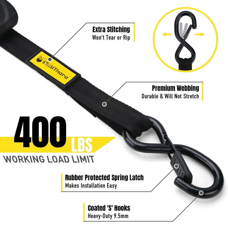 Stay There Retractable Ratchet Straps (2-Pack) - 1 Inch x