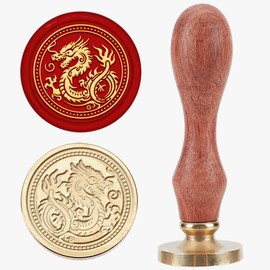 MAYJOYDIY Chinese Dragon Wax Seal Stamp 25mm Ancient Animal Sealing Wax Stamps Retro Removable Brass Head with Wood Handle for Wine Packages Gift Idea Party Invitations
