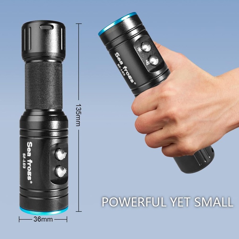Sea frogs Underwater Diving Flashlight, 900 Lumens, 100M Waterproof, Black