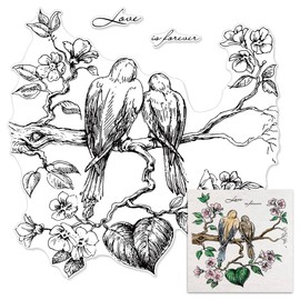 Valentine's Day Clear Stamps for Card Making Decoration DIY Scrapbooking, Couple Birds Background Silicone Transparent Seal Stamps for Embossing Album Decor Craft