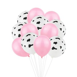 AnnoDeel 50pcs Cow Print Latex Balloons, 12inch White Black Cow Pink Balloons for Cowboy Theme Farm Animal Birthday Home Party Kids Birthday Party Decoration