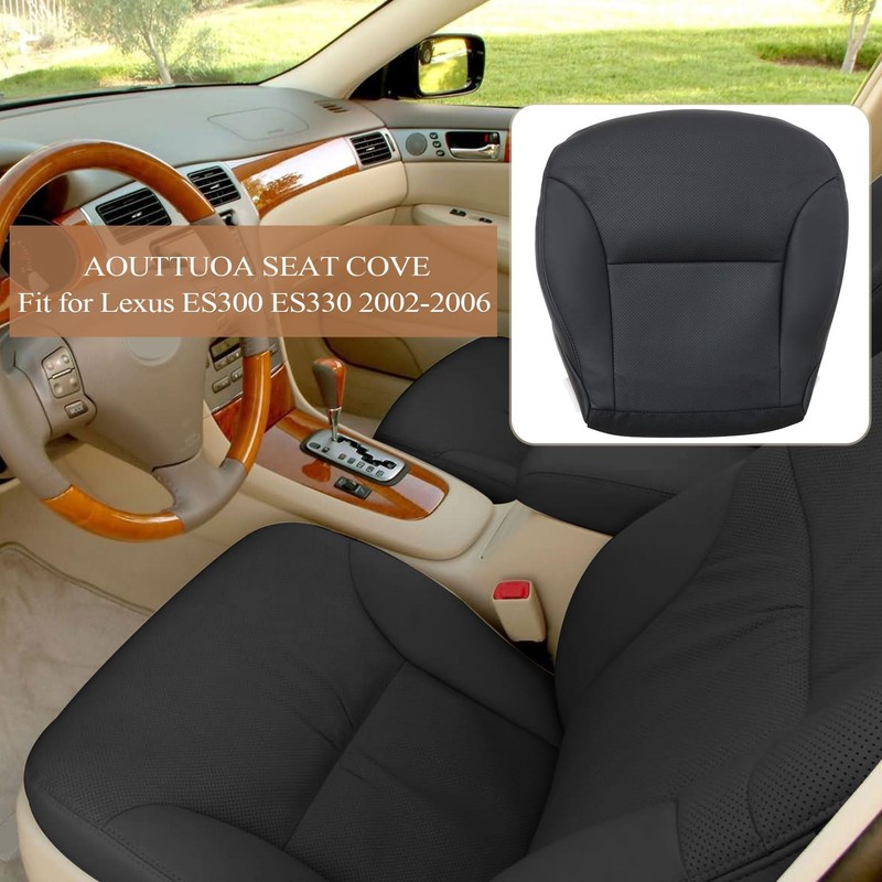 AOUTTUOA Front Driver Bottom Perforated Leather Black Seat Cover Compatible