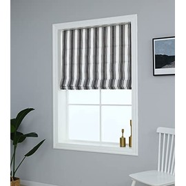 Everyday Celebration Yarn Dyed Cordless Roman Shades Blind, Vertical Stripe Room Darkening Window Shades 32" W x 64" H Pepper