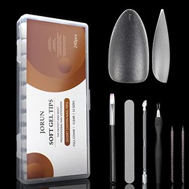 240PCS Short Almond Shaped Nail Tips, Clear Soft Gel Full Coverage Nail Tips, Gel Nail Extension Kit for Nail Salon and Nail Practice Home DIY,12 Sizes