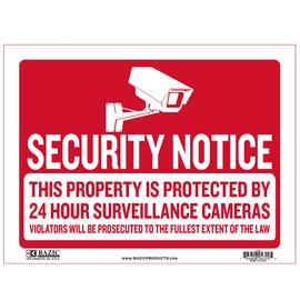 BAZIC Security Notice Sign 9"X12", Warning Property Protected by 24 Hour Surveillance Cameras, Plastic Signs Waterproof Indoor Signage, 1-Pack
