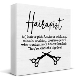 Hairstylist Gift for Men Women, Hair Salon Desk Decor Hairapist Definition Wood Sign Decoration for Home Office Barbershop Hair Salon Desk Shelf Table 5 X 5 Inch