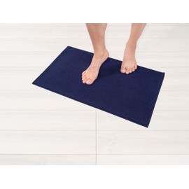 American Soft Linen Bath Rug, 17 in 24 in 100% Cotton Bath Mats Rugs for Bathroom, Slip Reducer Washable Shaggy Form Area Rugs, Navy Blue Bath Rug