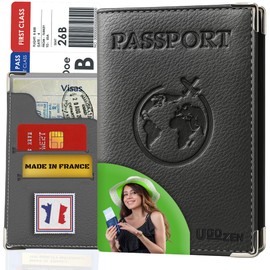 Ugozen Passport Wallet Passport Cover Protector Travel Document Bank Note Boarding Pass Credit Card Protector, black, Casual