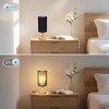 Black Small Bedside Table Lamp for Bedroom,Natural Round Wood Base&Fabric