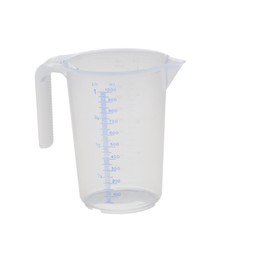 Hünersdorff measuring cup, shatter-proof, particularly temperature-resistant, coloured scale, food safe, made of polypropylene (PP), open handle, transparent