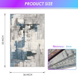 Kuyal Office Chair Mat for Hardwood Floor, 36 x 55 inches Computer Gaming Chair Mat, Low Pile Carpet Desk Chair Mat, Anti-Slip Floor Mats Wood/Tile Protection Mat(36'' x 55'', Modern Blue)