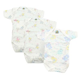 Junior Joy Baby Bodysuits – 3 Pack Printed Cotton for Premature Babies | Short Sleeve, Envelope Neck, Easy Nappy Change