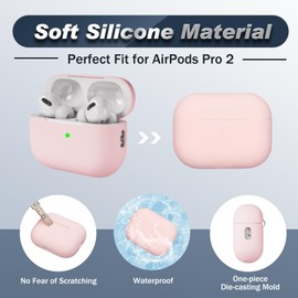 Airpods Pro 2nd Generation Case Cover, Full Protective Soft Silicone, with Cleaner kit and 3 Pairs Replacement Ear Tips, Front LED Visible