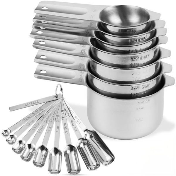 Nstezrne Measuring Cups and Spoons Set 17, 18/8 Stainless Steel