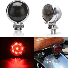 FUKWUNTO Motorcycle Tail Light LED Retro Red Brake Light Rear Brake Tail Light for ATV Cafe Racer Bobber Chopper cruiser Stop Light (Silver Black)
