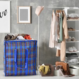 REUSABLE 190GSM HEAVY DUTY STURDY JUMBO Extra Large Storage Bag with Zippers Laundry Bag and Wardrobe Fabric Waterproof 60x50x25cm 82L (BLUE)