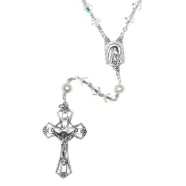 Austrian Crystal OR Glass Catholic Prayer Rosary - Includes Rosary Pouch, How to Pray the Rosary" and birth month meaning where applicable (Clear - April - SILVER)