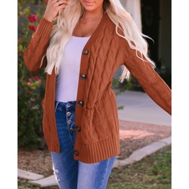 ZESICA Women's Cardigan Sweaters Fall Button Down Open Front Cable Knit Casual Trendy Winter Clothing Outerwear Rust Large