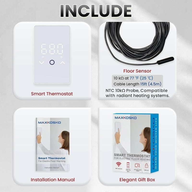 MAXKOSKO WiFi Smart Thermostat with Touchscreen LED Display 120V/240V