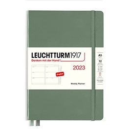 LEUCHTTURM1917 365946 Weekly Planner Medium (A5) 2023, 12 Months, Olive, English