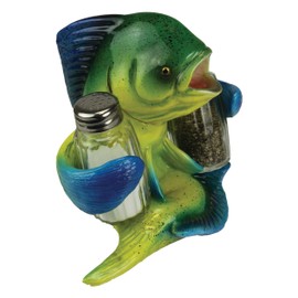 Rivers Edge Products Rivers Edge Products Dorado Salt and Pepper Shakers - Poly Resin Holder and 2 Glass Spice Dispenser - Unique Dining Table Accessories - Gift-Ready Novelty Kitchen Counter Decor