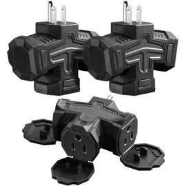 SURAIELEC Outdoor 3 Way Plug Adapter, Multi Plug Outlet Waterproof, 1 to 3 Power Splitter, Electrical 15A Multiple Plug Extender with Cover for Outside Garden Garage Cruise, Black, ETL Listed, 3 Pack