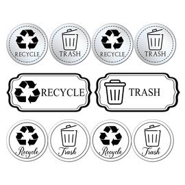 Pack 6 Pcs Recycle and Trash Sticker for Trash Cans Recycling Bin Labels Garbage Bins Waste Signs Indoor Outdoor Home Offices Bumper Stickers Reusable Waterproof Vinyl Decals Set