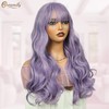 Creamily Long Purple Wig with Bangs, Long Wavy Curly Wig