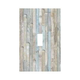 Rustic Vintage Country Farmhouse Kitchen Teal White Gray Blue Grey Wooden Wood Plank 1 Gang Electrical Single Toggle Device Switch Wall Plate Jumbo Size Decorative Outlet Light Switch Face Plate Cover