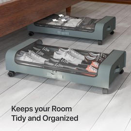 UnityProtect Underbed Storage with Wheels – 2 Pack Rolling Under Bed Storage for Shoes and More – Under Bed Shoe Storage Organizer – Durable, Space-Saving, and Easy-to-Use Underbed Storage Solution