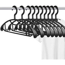 Extra Wide Shoulder Sweater Hangers 10 Pack, Width 2.8cm Thick Plastic Suit Hanger for Men Women, Curved Clothes Hangers no Shoulder Bump Ideal for Bedroom Everyday Use (Black)
