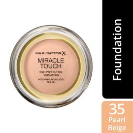 Max Factor Miracle Touch Foundation in Colour 35 Pearl Beige - Intense, Powder Makeup for a Flawless Skin Texture - With SPF 30
