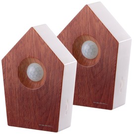 PEARL Bird Singing Box: Set of 2 Bird Song Box with Motion Sensor, 120 s, Teak Wood Effect (Bird Chirp, Welcome Box with Natural Bird Song)