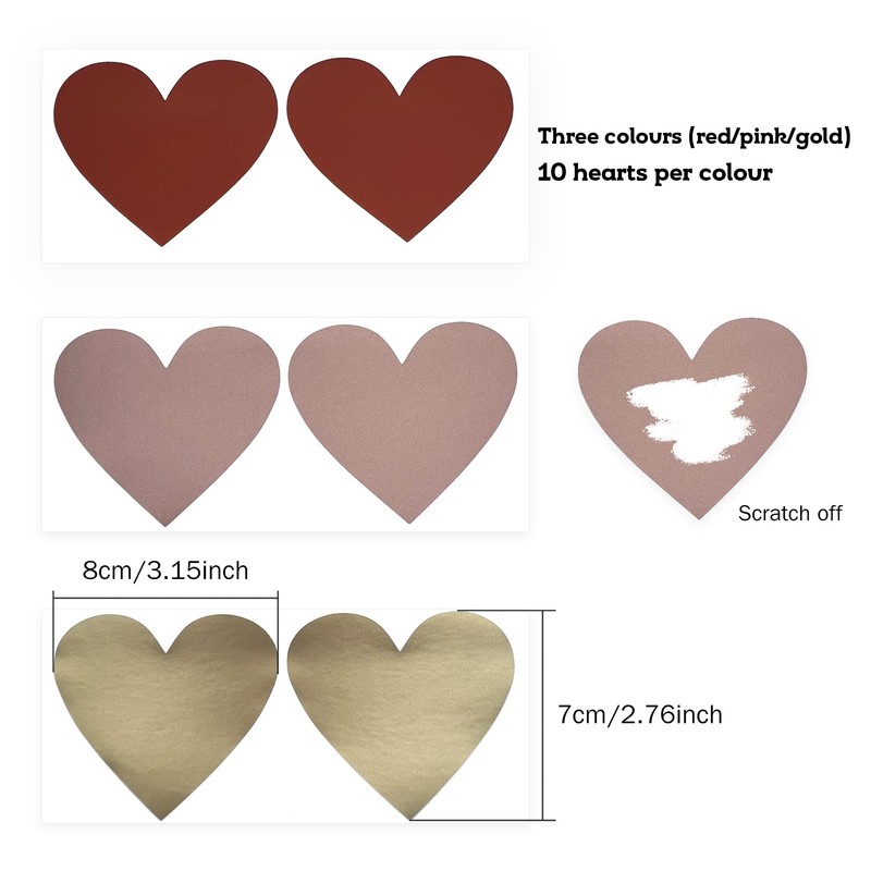Scratch Off Stickers 30 Pieces Heart Scratch Stickers in 3