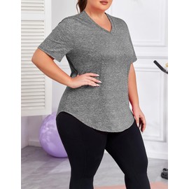 ForHailey Plus Size Workout Tops for Women V-Neck Short Sleeves Shirts Sport Tee Clothing Loose Fit Athletic Yoga Running Shirts Light Grey 3X-Large
