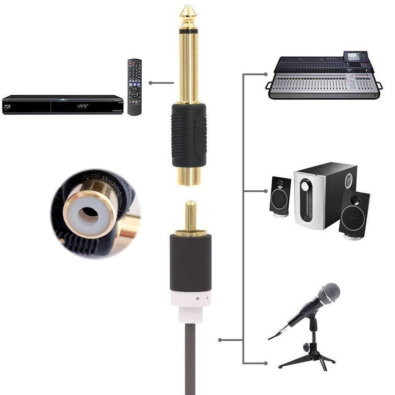 Mirhua Phone Adapter Plug 6.35mm Male to RCA Female Converter
