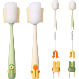 5-in-1 Bottle Cleaning Brush Set, Multifunctional Kitchen Lid Scrubber with Long Handle, Portable Brush Tools for Cups, Hard Bristle Sponge Head(2 Pack)