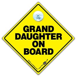 Grandchildren On Board Car Sign, Baby On Board Sign, Grandchild On Board, Designed to Let Other Road Users a Child is in The Car, 14 cm x 14cm x 2cm