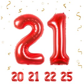Partyhausy Geburtstag zahlen luftballon 21 jahre | Folienballon Rot- Folienballon in 40"-101cm Geburtstagsdeko - Ballon Zahl Deko zum Geburtstag fliegt mit Helium für Mann Frauen 21.Geburtstags