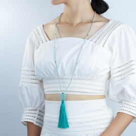 KELITCH Tassel Necklaces Peace Pendant Necklaces Chic Crystal Beads Necklaces Jewellery for Women, Pearl Crystal