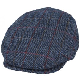 Harris Tweed Flat Cap Country Peaked Newsboy Hat - Navy Blue (as8, Numeric, Numeric_7_and_1_Quarter)