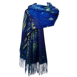GFM® Wool Blend Cashmere Texture Painting Art Based Print Shawl Scarf for Autumn Winter (Iris Pond at Sunset)(88-PWSHL-21)