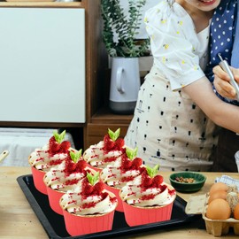 Large Cupcake Liners Baking Cups 50 Pack,LNYZQUS 5.5 Oz Foil Muffin Cups Muffin Tins,Disposable Ramekins Tins With Lids And Spoons,Cupcake Wrappers Holders For Wedding Bakery-Red in gold